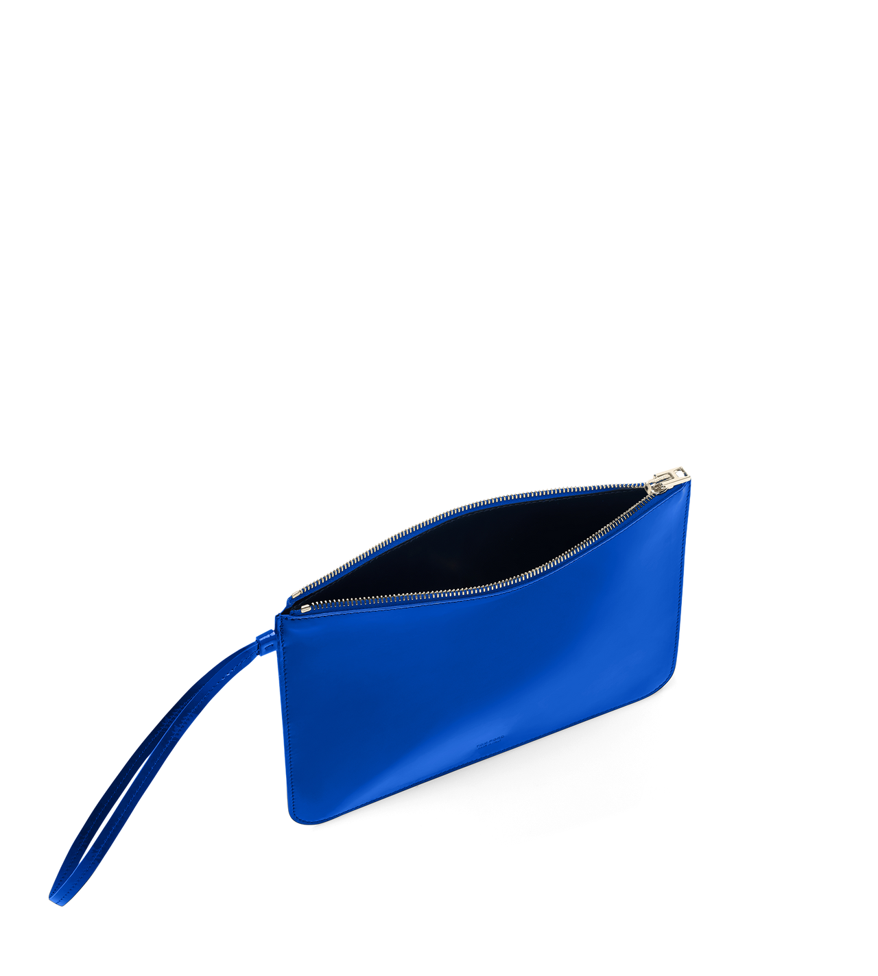 TOM FORD LEATHER ROYAL BLUE POCHETTE &Agrave; DRAGONNE ZIPP&Eacute;E BLADE EN CUIR VERNI