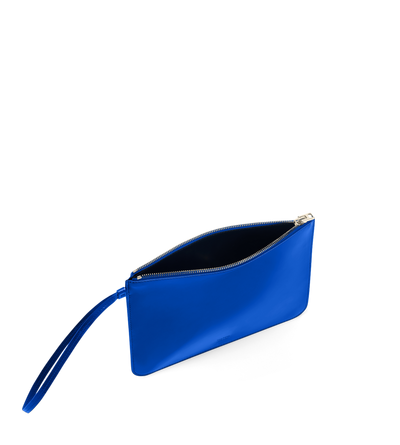 TOM FORD LEATHER ROYAL BLUE POCHETTE &Agrave; DRAGONNE ZIPP&Eacute;E BLADE EN CUIR VERNI