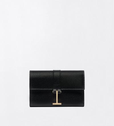 TOM FORD LEATHER BLACK GRAIN LEATHER KARA COMPACT WALLET