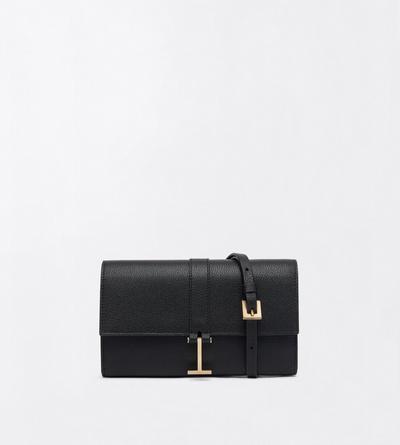 TOM FORD LEATHER BLACK GRAIN LEATHER KARA WALLET ON STRAP