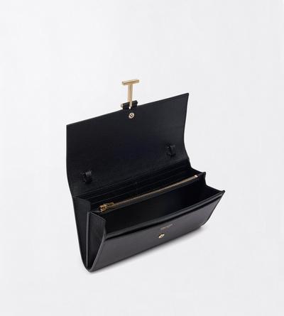 TOM FORD LEATHER BLACK GRAIN LEATHER KARA WALLET ON STRAP