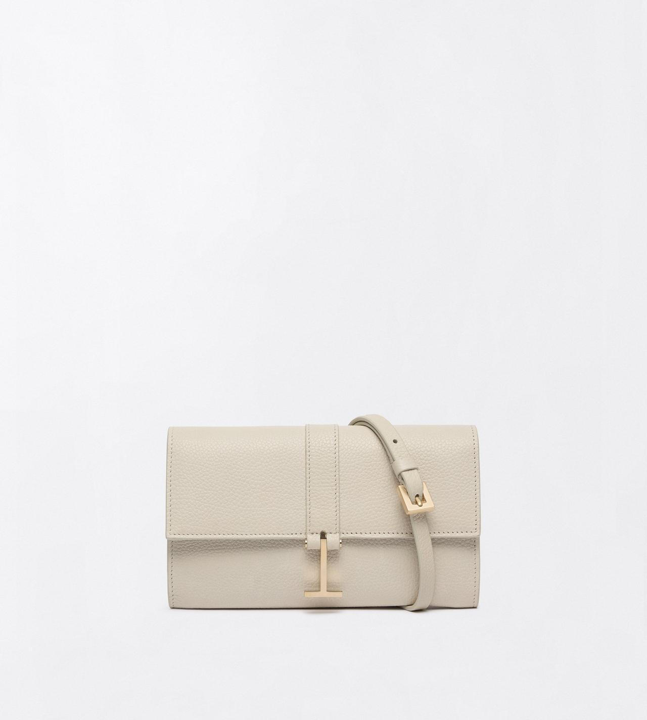 TOM FORD LEATHER DOVE GREY PORTEFEUILLE KARA &Agrave; BANDOULI&Egrave;RE EN CUIR FLEUR