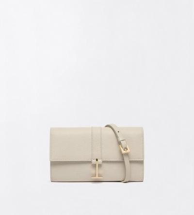TOM FORD LEATHER DOVE GREY PORTEFEUILLE KARA &Agrave; BANDOULI&Egrave;RE EN CUIR FLEUR