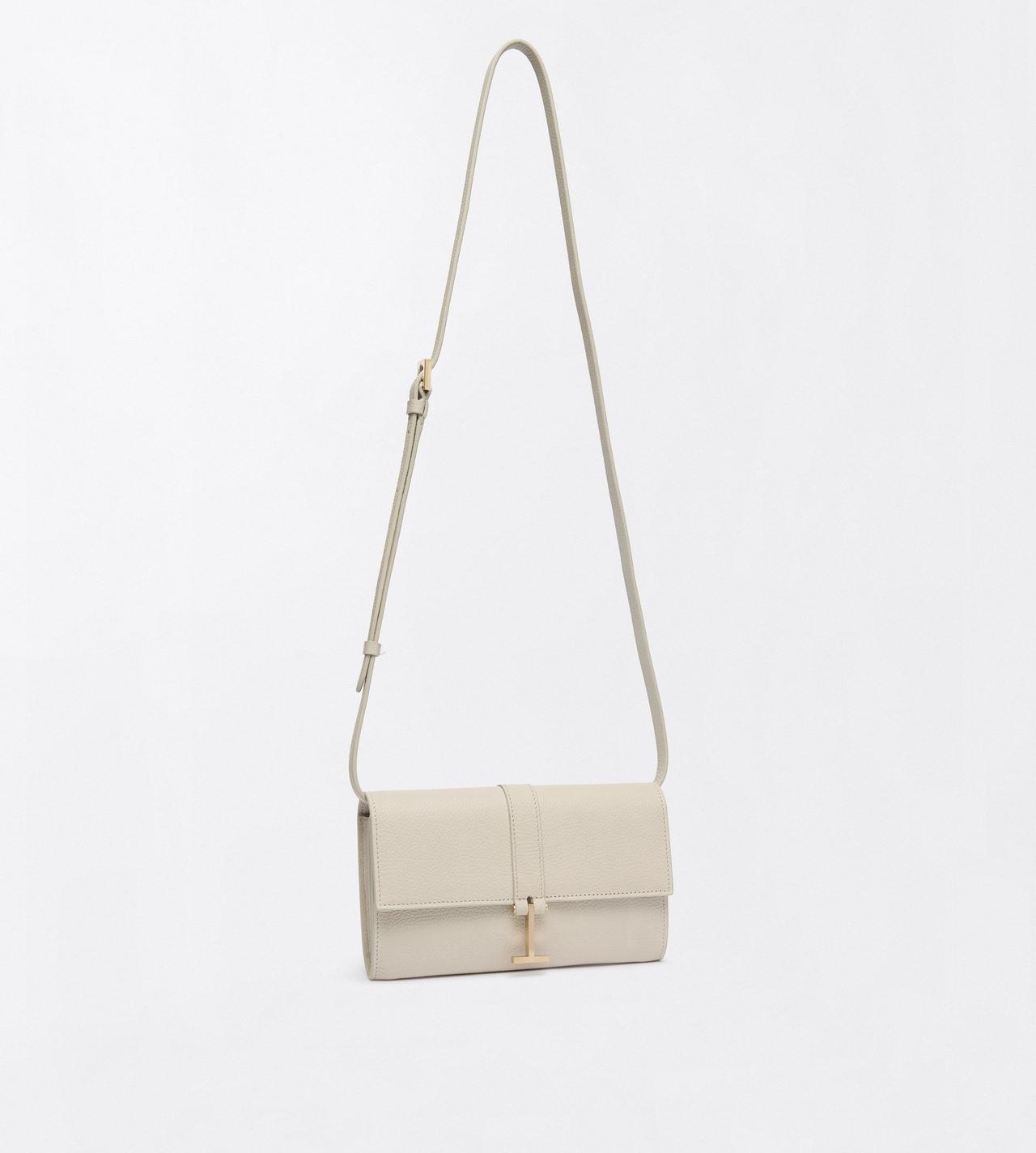 TOM FORD LEATHER DOVE GREY PORTEFEUILLE KARA &Agrave; BANDOULI&Egrave;RE EN CUIR FLEUR