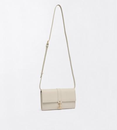 TOM FORD LEATHER DOVE GREY PORTEFEUILLE KARA &Agrave; BANDOULI&Egrave;RE EN CUIR FLEUR