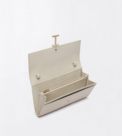 TOM FORD LEATHER DOVE GREY PORTEFEUILLE KARA &Agrave; BANDOULI&Egrave;RE EN CUIR FLEUR