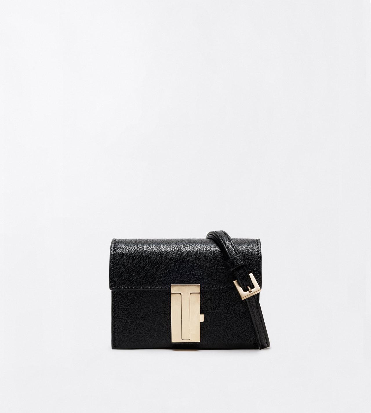 TOM FORD LEATHER BLACK SHINY SUPPLE GRAIN LEATHER MIA CARD HOLDER ON STRAP