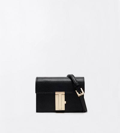 TOM FORD LEATHER BLACK SHINY SUPPLE GRAIN LEATHER MIA CARD HOLDER ON STRAP