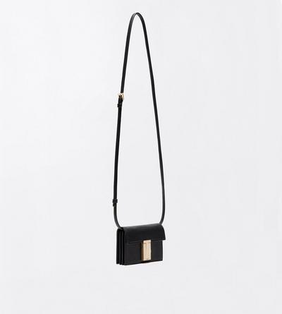 TOM FORD LEATHER BLACK SHINY SUPPLE GRAIN LEATHER MIA CARD HOLDER ON STRAP