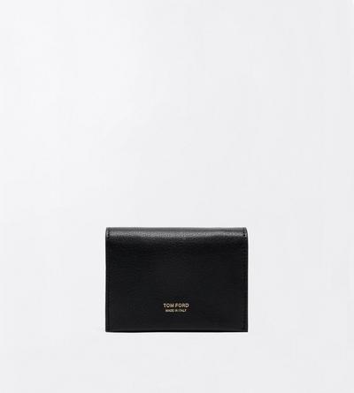 TOM FORD LEATHER BLACK SHINY SUPPLE GRAIN LEATHER MIA CARD HOLDER ON STRAP