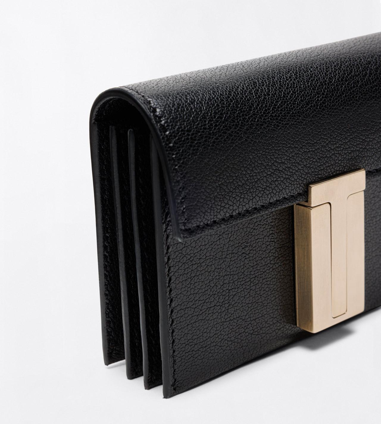 TOM FORD LEATHER BLACK SHINY SUPPLE GRAIN LEATHER MIA CARD HOLDER ON STRAP