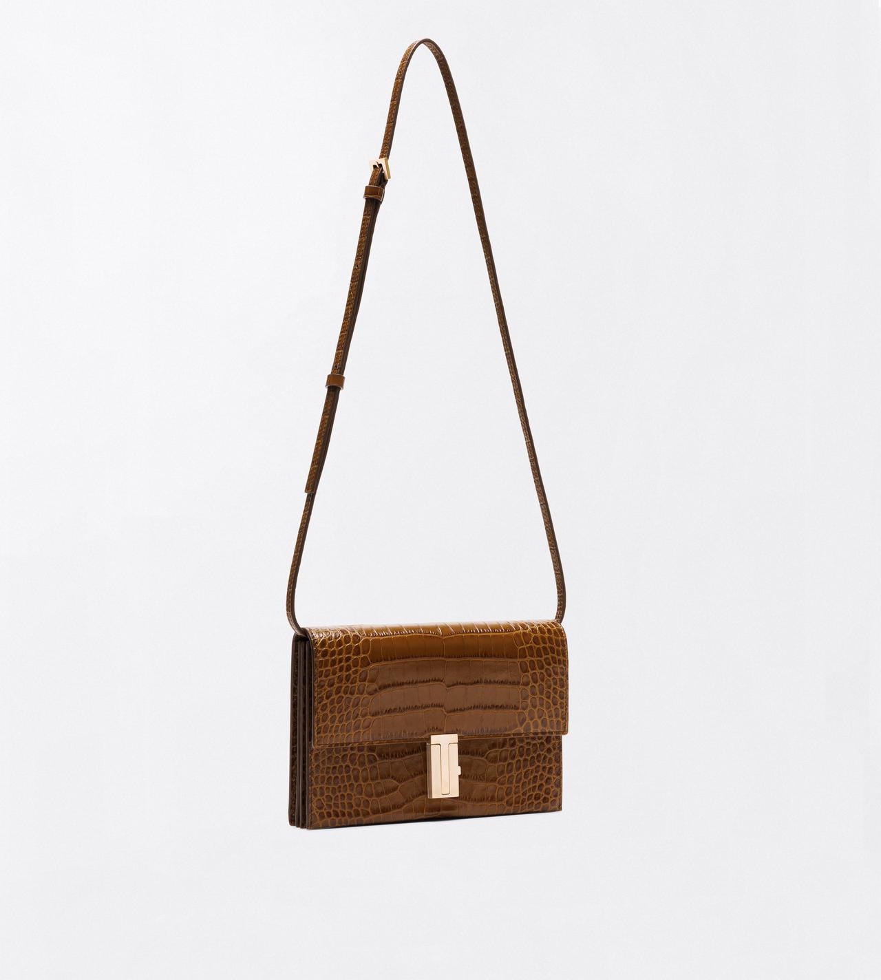 TOM FORD LEATHER CINNAMON TUMBLED PRINTED CROCODILE LEATHER MIA MINI BAG