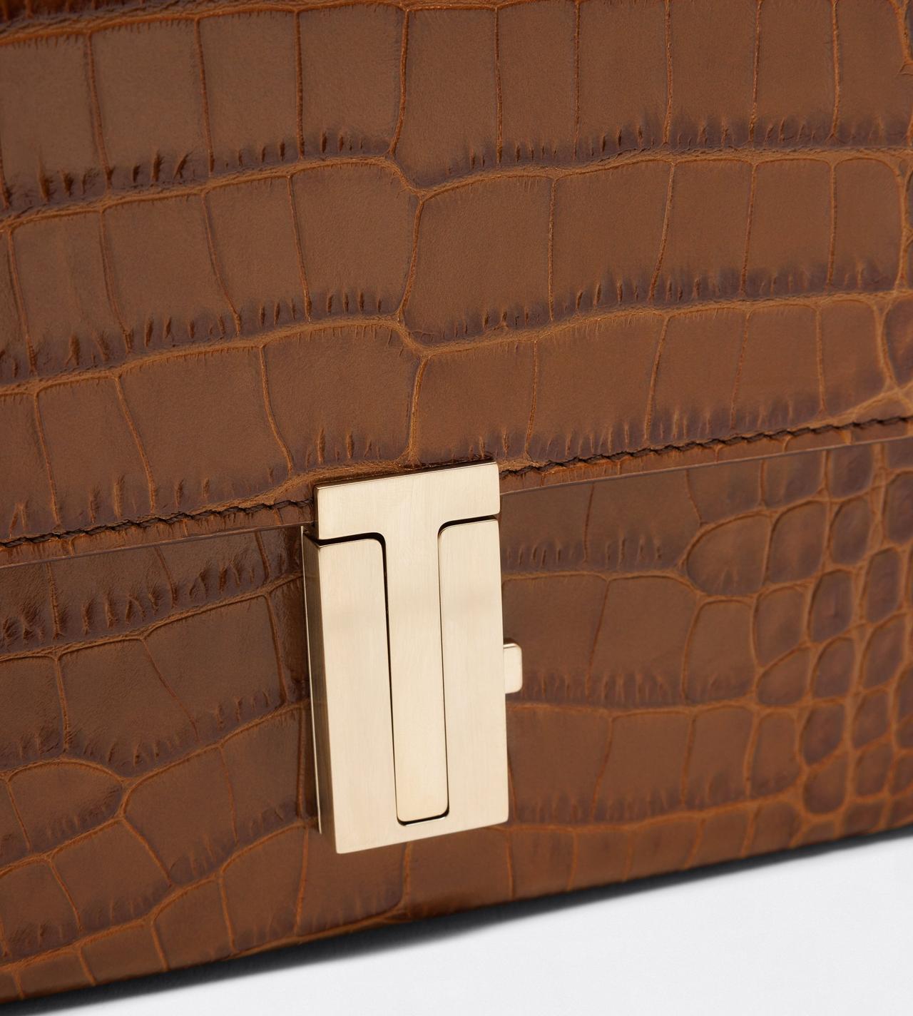 TOM FORD LEATHER CINNAMON TUMBLED PRINTED CROCODILE LEATHER MIA MINI BAG