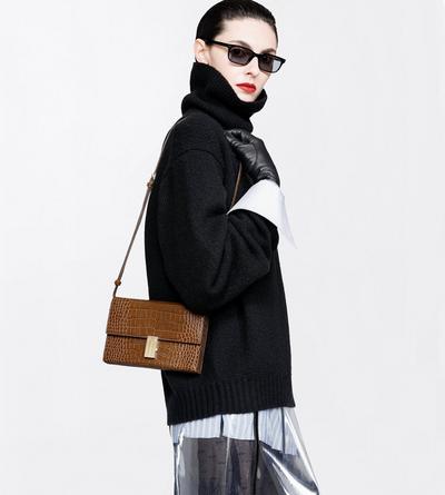 TOM FORD LEATHER CINNAMON TUMBLED PRINTED CROCODILE LEATHER MIA MINI BAG