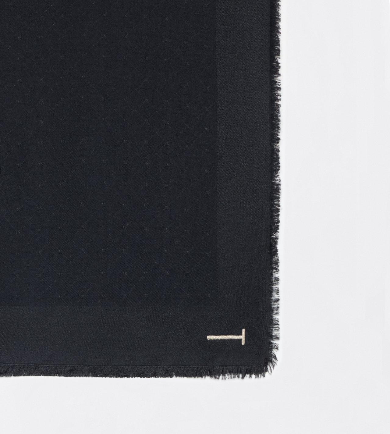 TOM FORD CASHMERE SILK BLEND BLACK CH&Acirc;LE EN SOIE ET CACHEMIRE &Agrave; LOGO TF INT&Eacute;GRAL