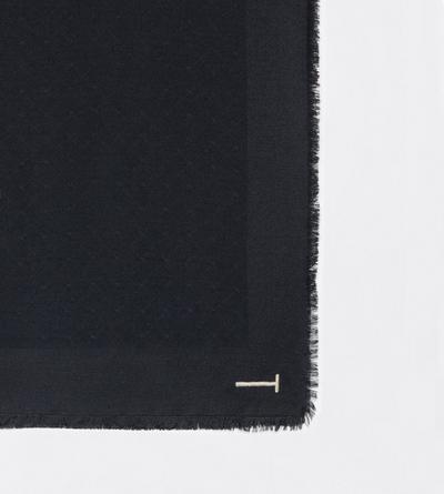 TOM FORD CASHMERE SILK BLEND BLACK CH&Acirc;LE EN SOIE ET CACHEMIRE &Agrave; LOGO TF INT&Eacute;GRAL