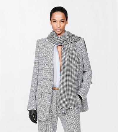TOM FORD WOOL BLEND BLACK AND WHITE SEQUINED PIED DE POULE SHAWL