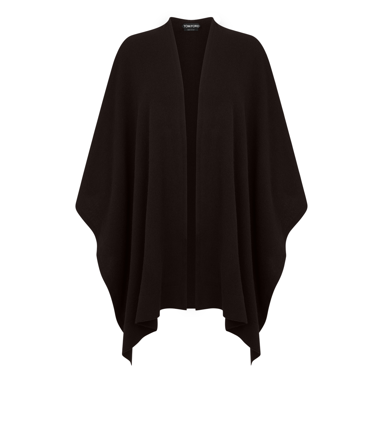 TOM FORD CASHMERE CHOCOLATE CASHMERE PONCHO WITH TONAL TF EMBROIDERED LOGO