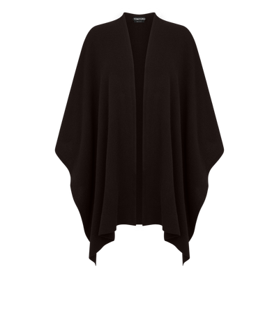 TOM FORD CASHMERE CHOCOLATE CASHMERE PONCHO WITH TONAL TF EMBROIDERED LOGO