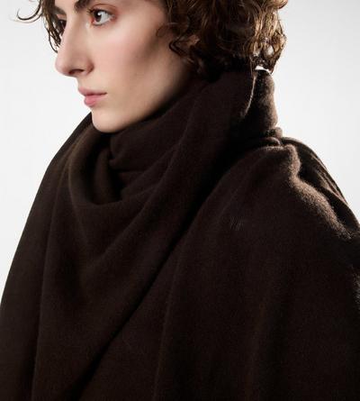 TOM FORD CASHMERE CHOCOLATE CASHMERE PONCHO WITH TONAL TF EMBROIDERED LOGO