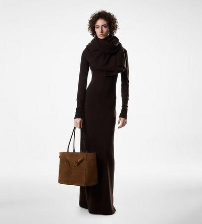 TOM FORD CASHMERE CHOCOLATE CASHMERE PONCHO WITH TONAL TF EMBROIDERED LOGO
