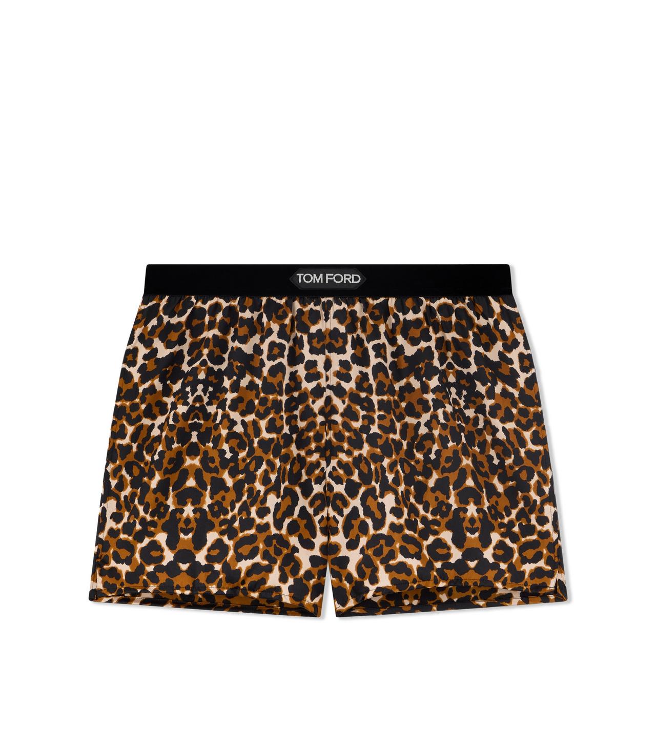 REFLECTED LEOPARD PATTERN SILK SATIN BOXER SHORTS image number 0