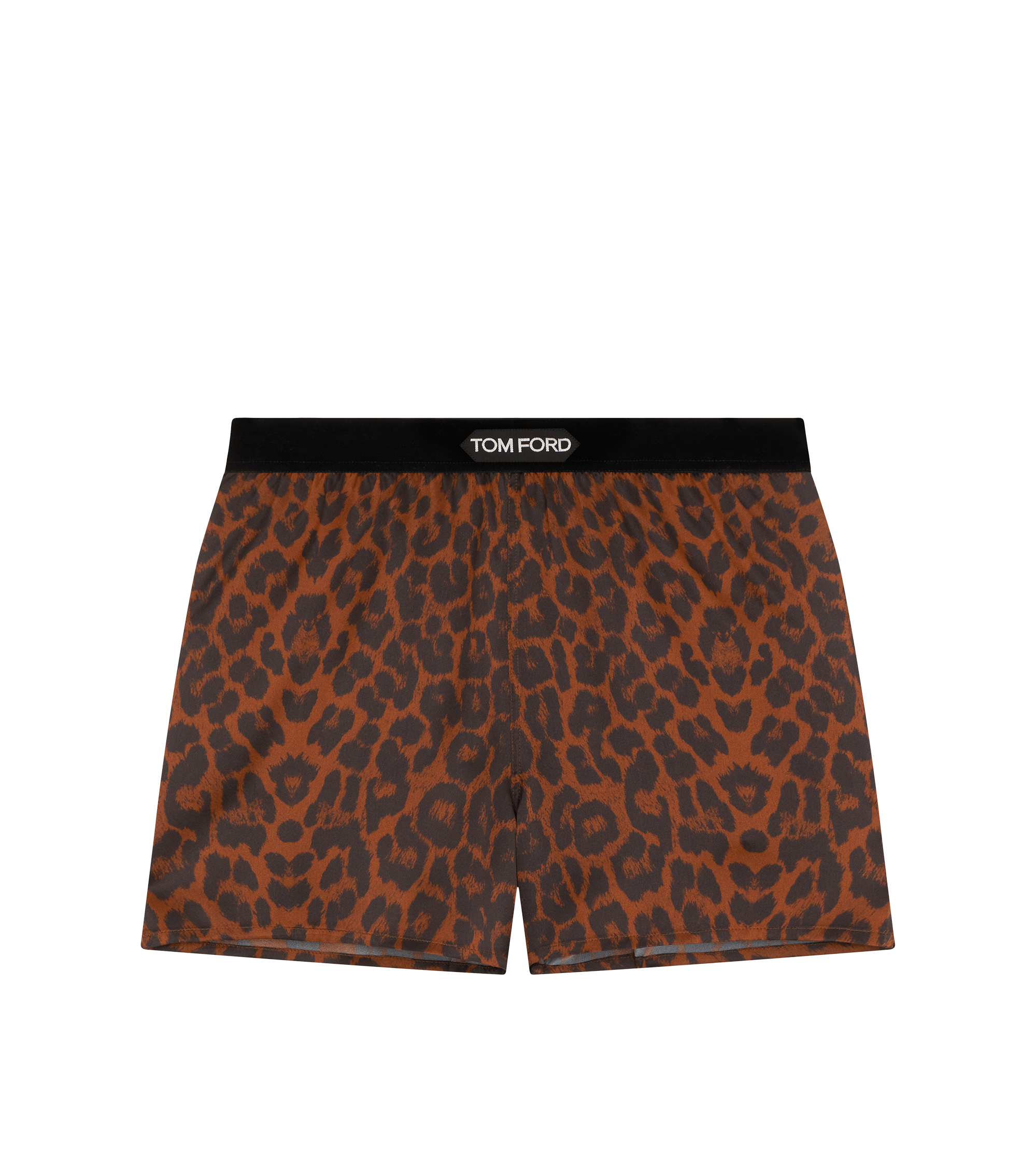 LEOPARD PRINT STRETCH SILK SATIN SIGNATURE PJ SHORTS