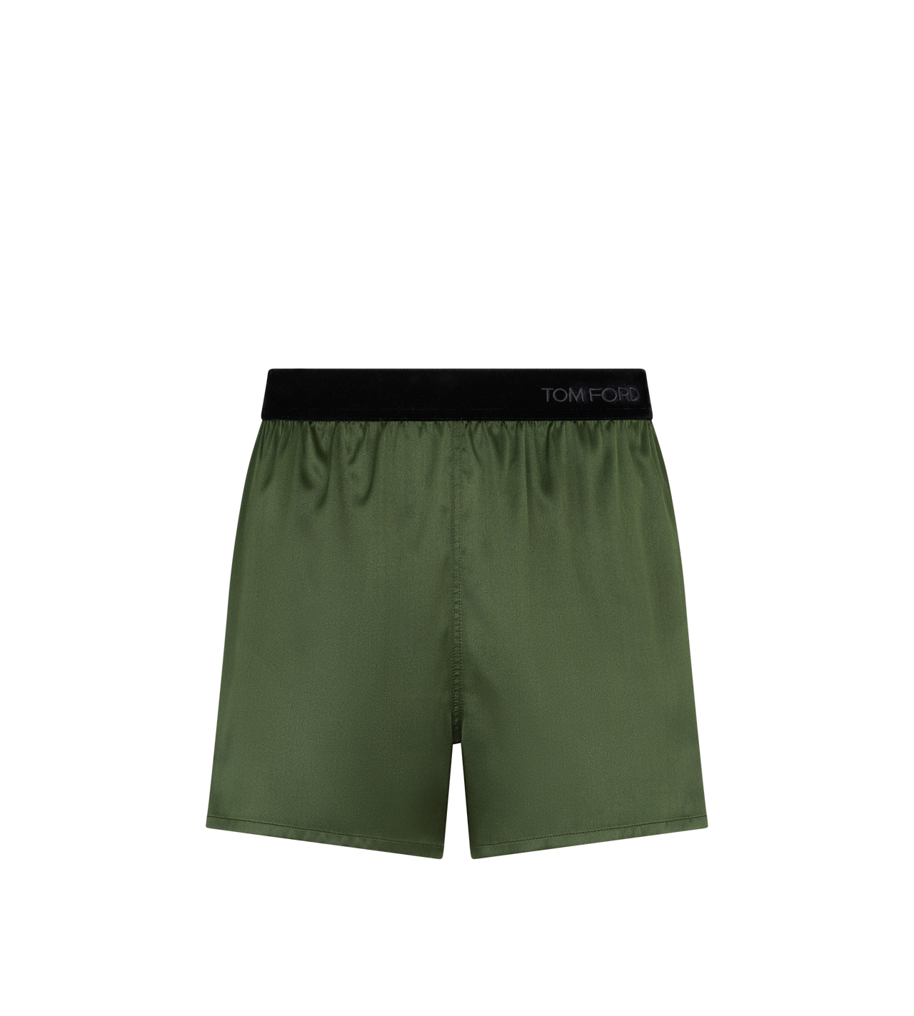 TOM FORD  MOSS GREEN PANTALONCINI STILE PIGIAMA IN RASO DI SETA STRETCH