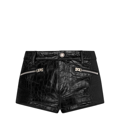 EMBOSSED LEATHER MINI SHORTS