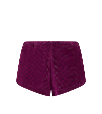 TOM FORD LEATHER AUBERGINE MINI SHORTS IN PELLE SCAMOSCIATA TRAFORATA