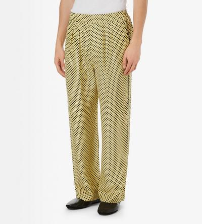 DIAMOND PRINT PEACHED SILK HABOTAI PLEATED LOUNGE PANTS image number 2