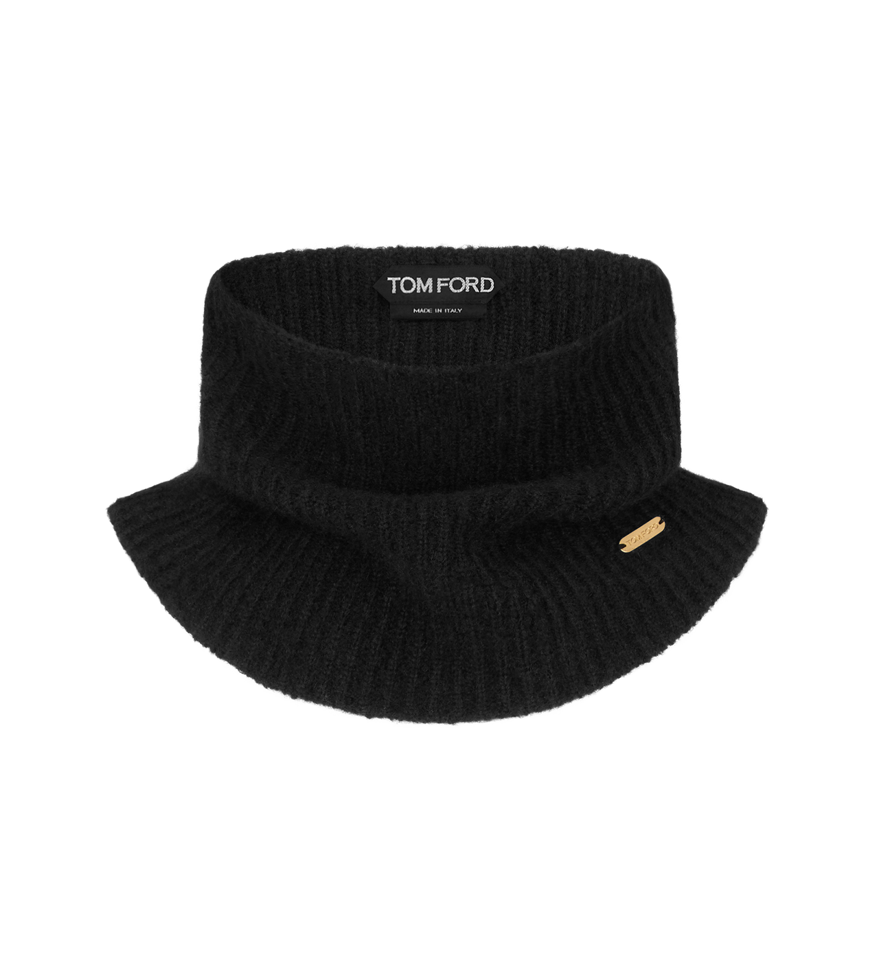 TOM FORD CASHMERE SILK BLEND BLACK CACHE-COU AVEC PLAQUE EN M&Eacute;TAL TOM FORD