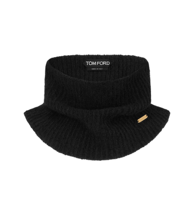 TOM FORD CASHMERE SILK BLEND BLACK CACHE-COU AVEC PLAQUE EN M&Eacute;TAL TOM FORD
