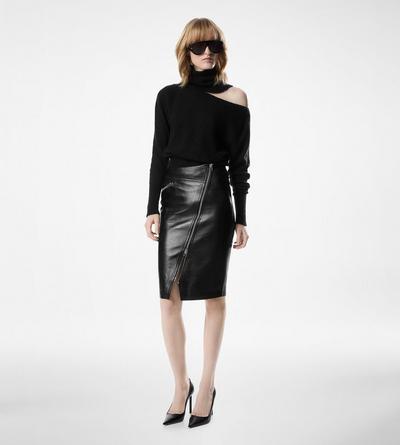 TOM FORD CASHMERE SILK BLEND BLACK CACHE-COU AVEC PLAQUE EN M&Eacute;TAL TOM FORD