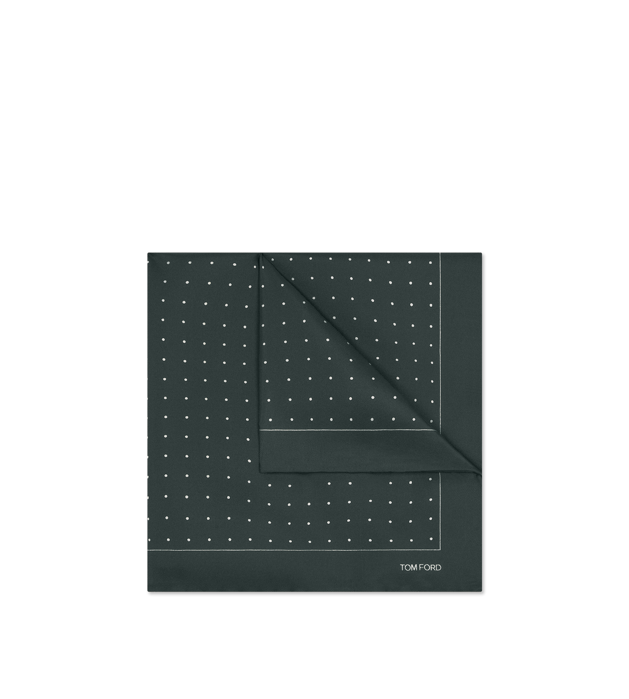 TOM FORD SILK FOREST GREEN POLKA DOT POCKET SQUARE