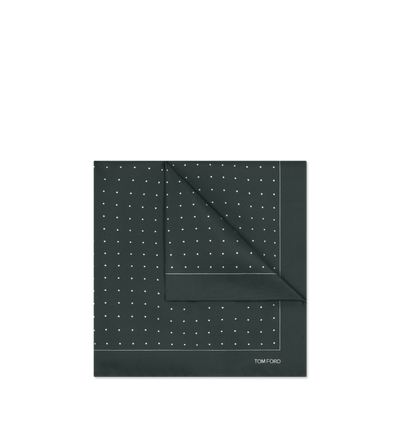 TOM FORD SILK FOREST GREEN POLKA DOT POCKET SQUARE