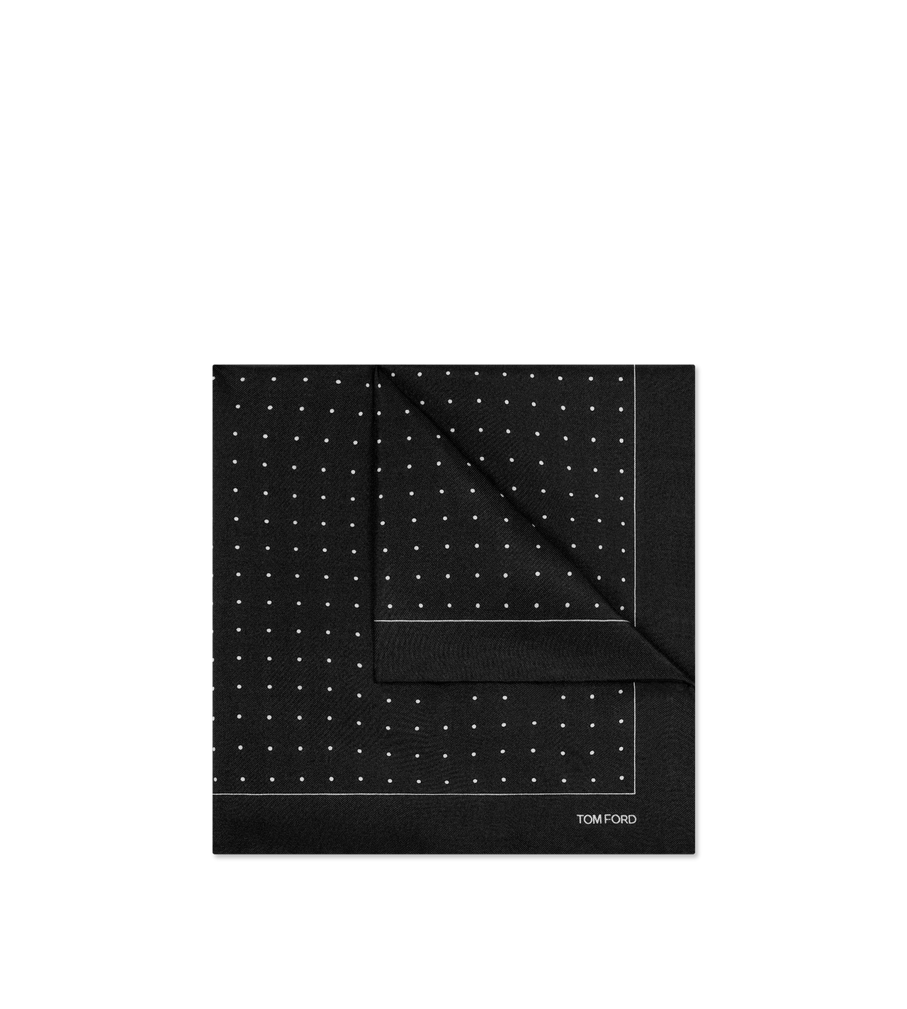 TOM FORD SILK BLACK POLKA DOT POCKET SQUARE