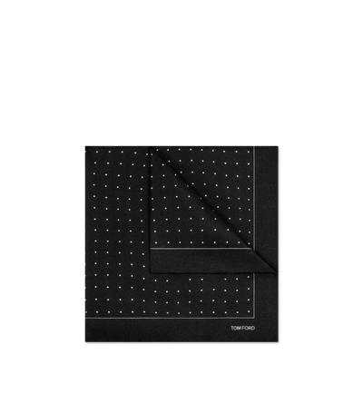 TOM FORD SILK BLACK POLKA DOT POCKET SQUARE