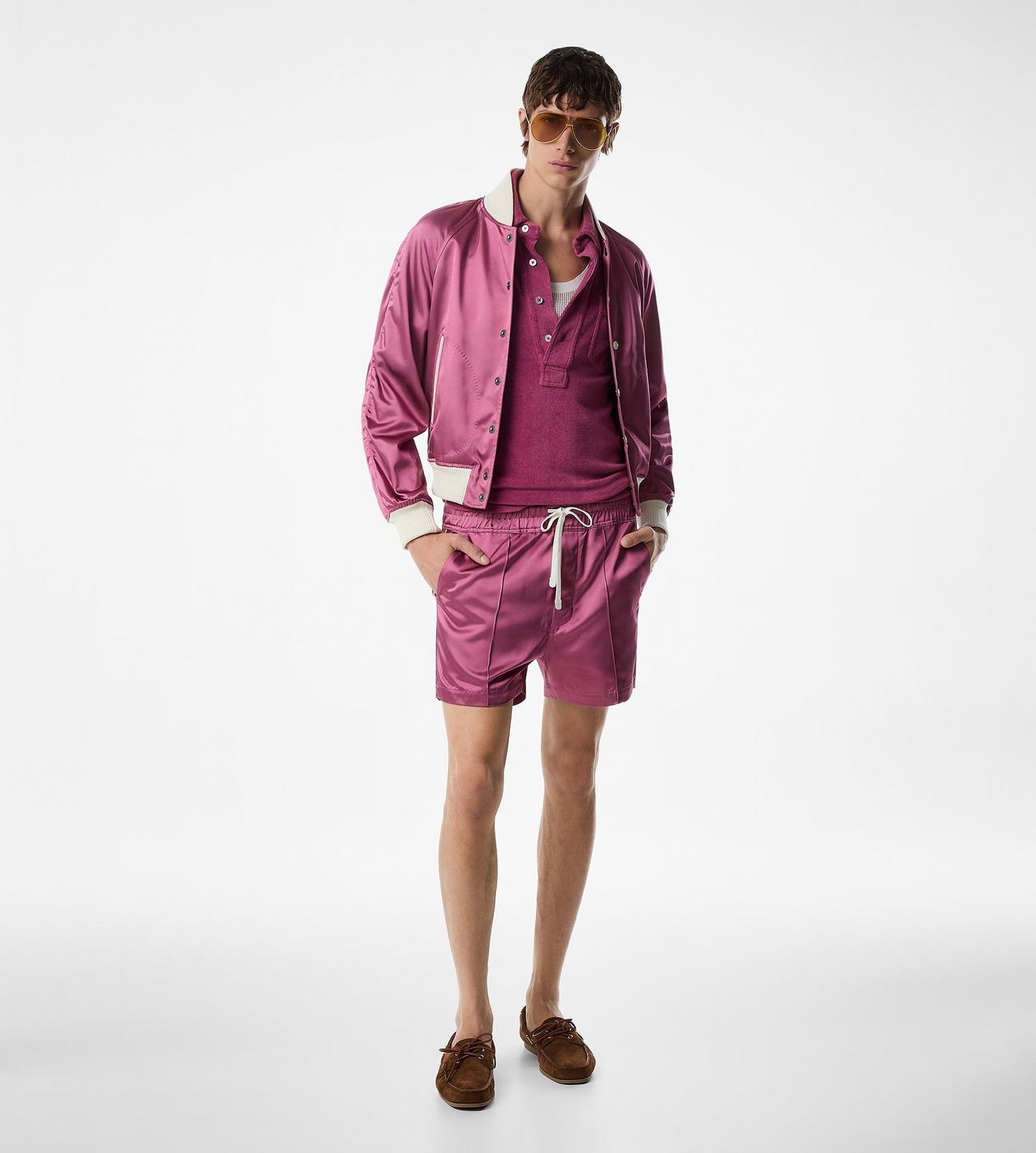 SHINY RAYON SATIN SHORTS WITH PIPING image number 1