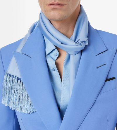 TOM FORD SILK BLEND ARCTIC BLUE SCHAL AUS GEWASCHENEM, FLIESSENDEM TWILL