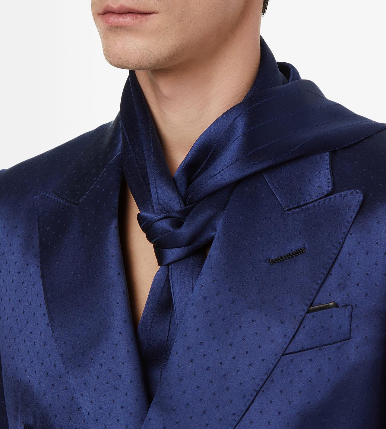 TOM FORD SILK DARK INDIGO SILK VISCOSE SATIN JACQUARD STRIPE