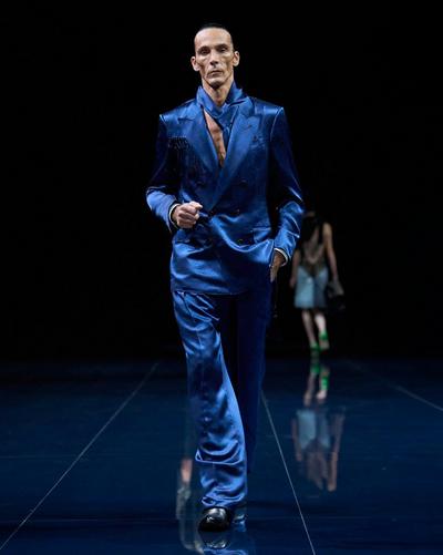 TOM FORD SILK DARK INDIGO SILK VISCOSE SATIN JACQUARD STRIPE