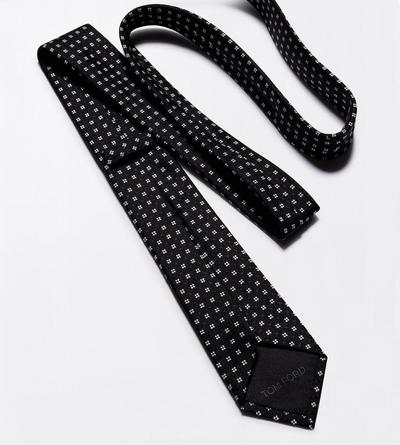 TOM FORD SILK BLACK AND WHITE SILK JACQUARD CLOVER TIE