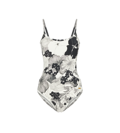 GRAPHIC FLORAL PRINTED SWIM CREPE SWIMSUIT image number 0