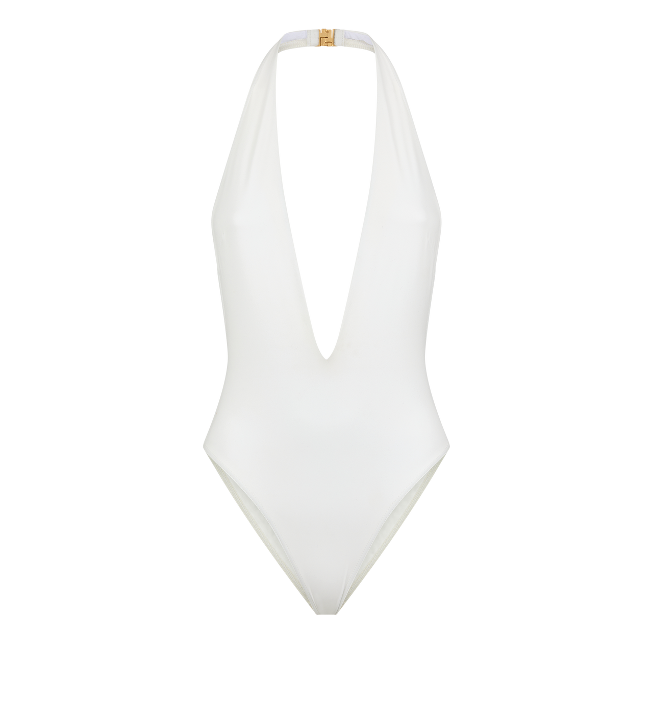 TOM FORD POLYAMIDE ELASTANE BLEND CHALK NECKHOLDER-BADEANZUG MIT TIEFEM V-AUSSCHNITT