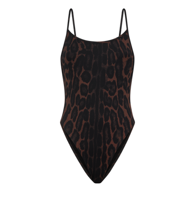 TOM FORD POLYAMIDE ELASTANE BLEND BROWN & BLACK DEEP SCOOP NECK SWIMSUIT