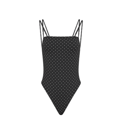 TOM FORD POLYAMIDE ELASTANE BLEND COMBO BLACK + WHITE & WHITE POLKA DOT SWIMSUIT WITH DOUBLE STRAPS