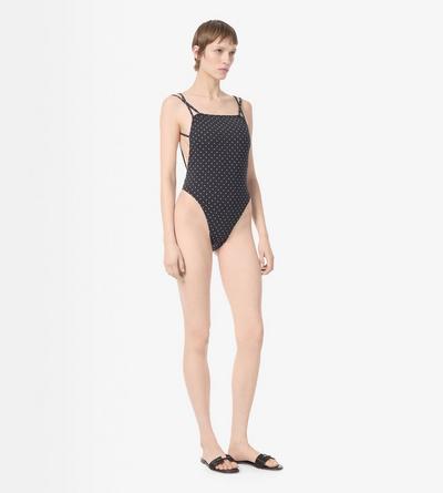 TOM FORD POLYAMIDE ELASTANE BLEND COMBO BLACK + WHITE & WHITE POLKA DOT SWIMSUIT WITH DOUBLE STRAPS