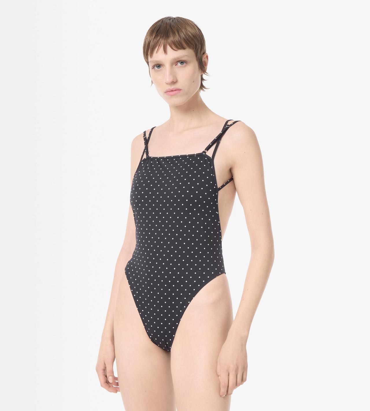 TOM FORD POLYAMIDE ELASTANE BLEND COMBO BLACK + WHITE & WHITE POLKA DOT SWIMSUIT WITH DOUBLE STRAPS