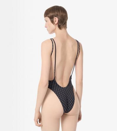 TOM FORD POLYAMIDE ELASTANE BLEND COMBO BLACK + WHITE & WHITE POLKA DOT SWIMSUIT WITH DOUBLE STRAPS